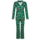 Trendyol Green Single Jersey Christmas Theme Shirt Pants Pajamas Set Cene