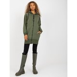 Fashion Hunters Khaki long basic zipped sweatshirt with pockets RUE PARIS | shoptok.hr