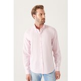 Avva Men's Light Pink Oxford 100% Cotton Buttoned Collar Standard Fit Regular Fit Shirt Cene