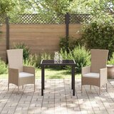 vidaXL Komplet za jedilnico v vrtu z blazino 3 pcs Bež poli ratan | Shoptok.si