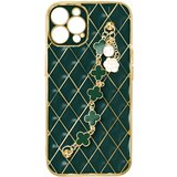 AVIZAR Ovitek za iPhone 13 Pro z geometrijskim vzorcem in verižico iz štiriperesne deteljice - zelen, (20715067) Cene