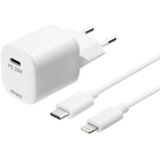 Deltaco Domači Polnilec 1x USB-C, PD 20 W + kabel USB-C - Lightning 1m BELO | Shoptok.si