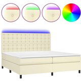  Box spring postelja z vzmetnico LED krem 200x200cm umetno usnje, (20901347) | Shoptok.si