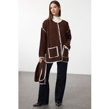 Trendyol Brown Soft Texture Wide Pattern Scarf Beard Detailed Knitwear Cardigan | shoptok.hr