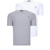 Dewberry DUAL SET T8568 V-NECK MENS T-SHIRT-WHITE-GREY Cijene