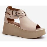 Zazoo 1732 Leather Wedge Sandals Beige | Shoptok.si
