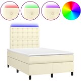  Krevet box spring s madracem LED krem 120x200cm od umjetne kože - Krema 120 x 200 cm gumbi | shoptok.hr