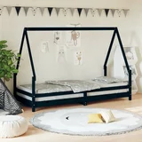  Otroški posteljni okvir črn 80x200 cm trdna borovina, (20916940)