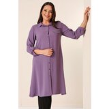 By Saygı Front Buttoned Three Quarter Sleeve Pearl Detailed Plus Size Ayrobin Long Tunic Cene