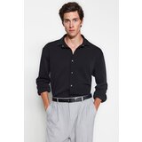 Trendyol Men's Black Regular Fit Label Detailed Snap Closure Knitted Stretchy Comfy Shirt | shoptok.hr