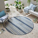 Flair Rugs Zelenomodra okrogla notranja in zunanja preproga ø 160 cm Roma Stripe – | Shoptok.si