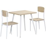 Nesta 3-delni komplet jedilne garniture, jedilna miza in stoli iz MDF + kovine, naravni videz lesnih vlaken in bela barva, vsebuje 1 mizo in 2 stola, (5000493619) | Shoptok.si