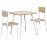3-delni komplet jedilne garniture, jedilna miza in stoli iz MDF + kovine, naravni videz lesnih vlaken in bela barva, vsebuje 1 mizo in 2 stola, (5000493619)