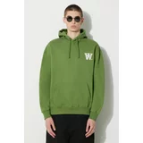 Wood Wood Bombažen pulover Cass AA Moss Embroidery Hoodie moški, zelena barva, s kapuco, 10285606.2424