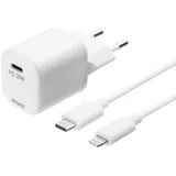 Domači Polnilec 1x USB-C, PD 20 W + kabel USB-C - Lightning 1m BELO
