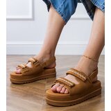 Gemre Caramel sandals with embroidered straps on a platform Jenisej | Shoptok.si