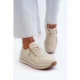 Kesi Women's leather sneakers on a beige Ligustra platform cene