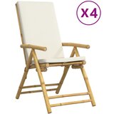 vidaXL Zložljiv bistro stol 4 kosi s kremno belimi blazinami bambus, (21207512) Cene
