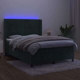 vidaXL Krevet box spring s madracem LED tamnozeleni 140x200 cm baršun | shoptok.hr