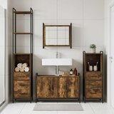  Set ormarića za kupaonicu 3 kom. Dimljeni hrast - Dimljeni hrast Ormar s umivaonikom (3 vrata) + viseći ormar | shoptok.hr