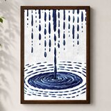 Wallxpert uramljena mdf slika 3752KACT-041, plave kapi kiše i krugovi na vodi u stilu veza, 37 x 52 cm | Eponuda.com