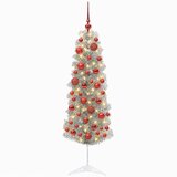  Umjetno usko božićno drvce s kuglicom 150 cm 150 LED lampica - 150 cm s LED-ima i crvenim lopticama | shoptok.hr