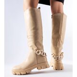 Gemre Beige flat boots with chain Armand | Shoptok.si