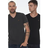 Dewberry DOUBLE SET T8568 V-NECK MEN'S T-SHIRT-BLACK-ANTHRACITE