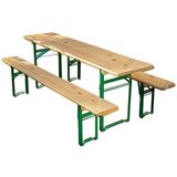 SUNFUN Gasilska garnitura (Miza (D x Š x V): 220 x 50 x 77 cm, Klop (D x Š x V): 220 x 25 x 49 cm, Brez naslonjala, Les iglavcev/Jeklo, Lazurno obarvan, Natur/Zelena) | Shoptok.si