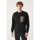 Avva Men's Black Crew Neck Fleece Inside 3 Thread Reflective Standard Fit Regular Cut Sweatshirt