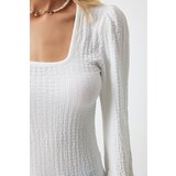  Women's White Square Collar Knitted Textured Blouse | Shoptok.si