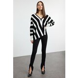 Trendyol Black Deep V Neck Striped Knitted Sweater | Shoptok.si