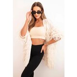 Kesi Włoski Women's cardigan with fringes and a loose fit beige | shoptok.hr