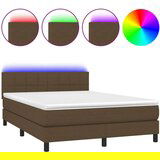  Box spring postelja z vzmetnico LED temno rjava 140x200cm blago, (20900377) | Shoptok.si
