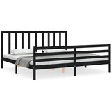 The Living Store Posteljni okvir z vzglavjem črn 200x200 cm trden les - Posteljni Okvir, (21525547) | Shoptok.si