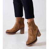 Gemre Brown ankle boots with high chunky heel eco-suede Dunyana Cene
