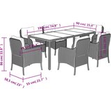  7-dijelni vrtni blagovaonski set s jastucima crni od poliratana Crna Dužina stola 190 cm | Shoptok.si