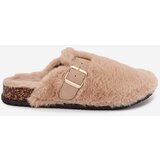 Boto Furry Women's Platform Slides with Strap and Buckle Beige Noraline | shoptok.hr