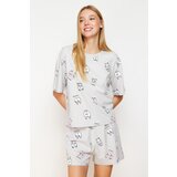 Trendyol Gray Printed Single Jersey Knitted Pajamas Set Cene