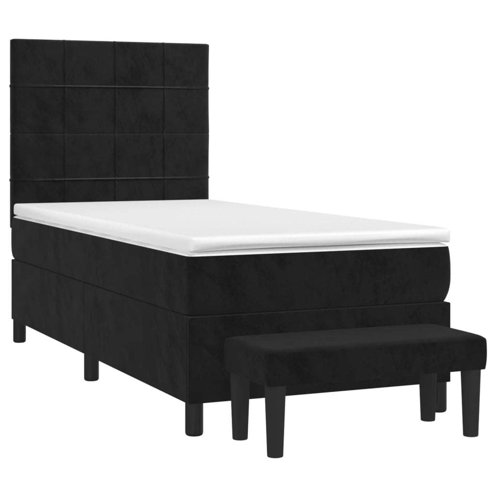 vidaXL Box spring postelja z vzmetnico črna 100x200 cm žamet | Shoptok.si