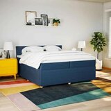  Boxspring - Krevet s oprugama i madracem plavi 200 x 200 cm od tkanine - Plava 200 x 200 cm Blok s kvadratima | shoptok.hr