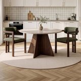 Hanah home trpezarijski set Monroe, okrugli sto i 2 stolice sa rukonaslonima, travertin, orah Venezia i tamni orah, zelena šenil tkanina | Eponuda.com