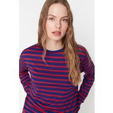 Trendyol red striped basic knitted t-shirt Cene