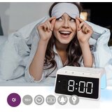 Nedis WCACQ30WT - Budilnik sa LCD ekranom i bežičnim punjačem 15W/5V, bela | Eponuda.com