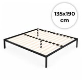  Metalni krevet 135x190 cm s letvičastom podnicom, minimalistički crni okvir, ModernHome Slike