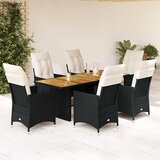  7-dijelni vrtni blagovaonski set s jastucima crni od poliratana Crna 190 x 80 x 75 cm | shoptok.hr