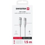 Swissten kabel USB-C/USB-C TEXTILE II, 3A, 60W, 480 Mb/s, 1,5m bijelo-srebrni | shoptok.hr