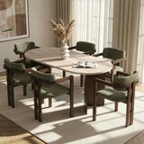Hanah home trpezarijski set Meridia, ovalni sto i 6 stolica sa rukonaslonima, travertin, orah Milano i tamni orah, zelena šenil tkanina | Eponuda.com