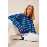 Women's Blue Striped Oversize Knitwear Sweater | shoptok.hr