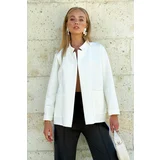 Trend Alaçatı Stili Women's Off White Stand Collar Double Pocket Diving Jacket